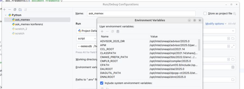 Setting up to use Intel GPU acceleration in a PyCharm run configuration